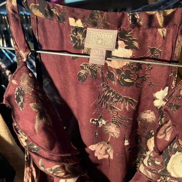 Floral Brown burgundy Dress converse XL - Picture 2 of 3